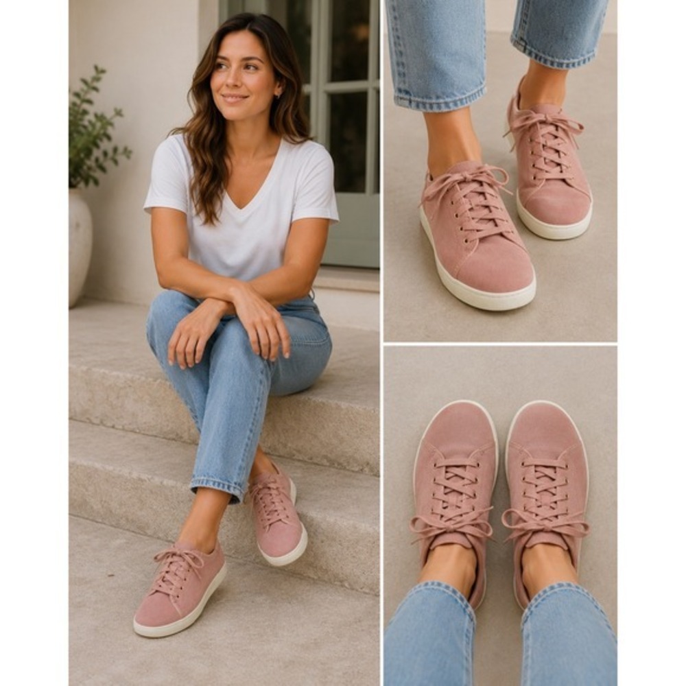 Vionic Brinley Sneakers Women 8 Rose Pink Excellent Suede‎ Lace Up Wide VS339